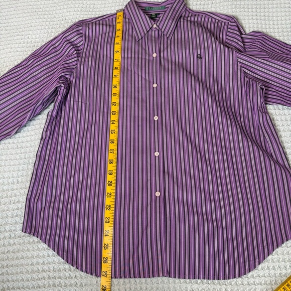 Lauren Ralph Lauren LRL Button Down Shirt Womens Large Purple Stripe Top Blouse - Picture 7 of 7